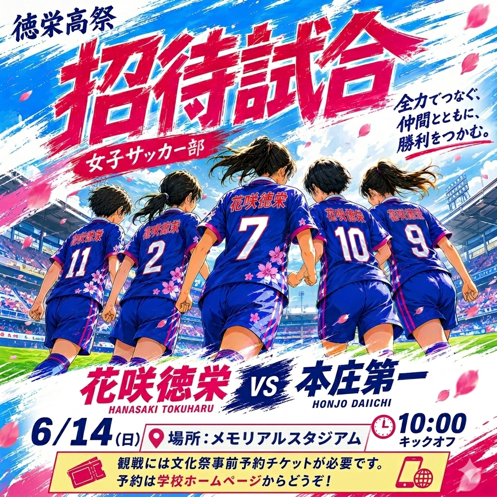 第４５回徳栄高祭（文化祭）女子サッカー部招待試合のお知らせ